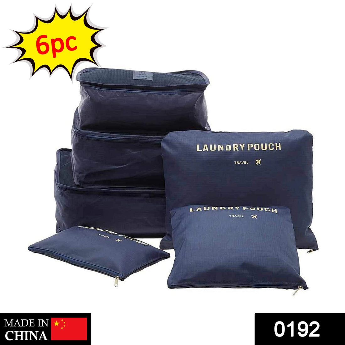  Cloth Organizer Pouch 6-piece set displayed for travel packing.