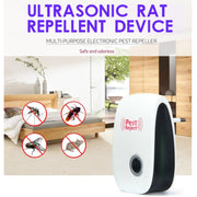 Ultrasonic pest repeller plugged into a bedroom wall outlet.