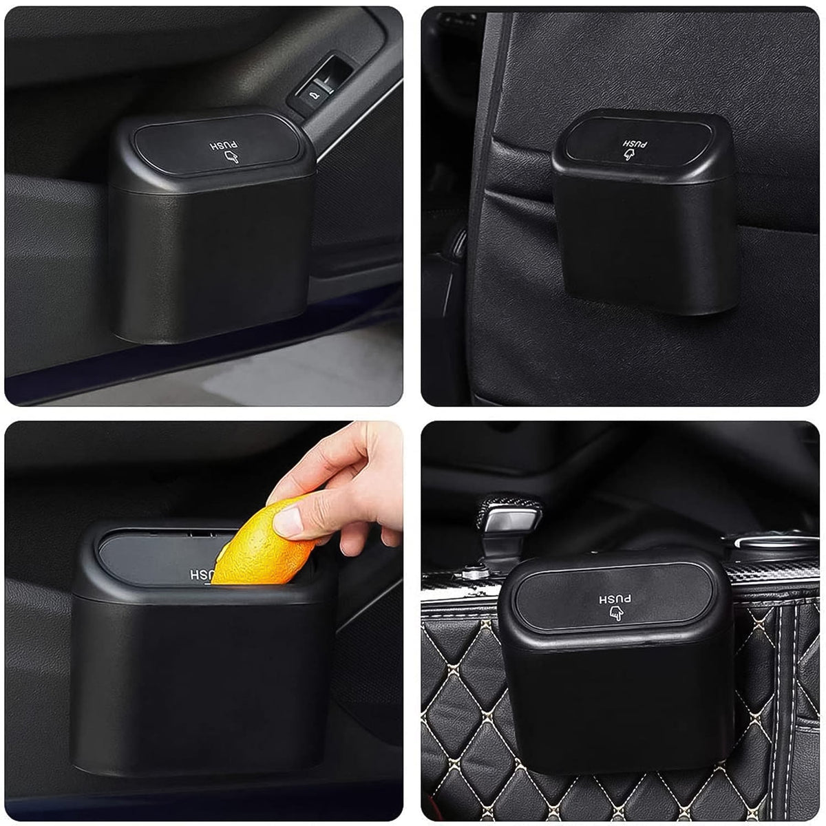 Plastic mini car trash can with durable lid design.