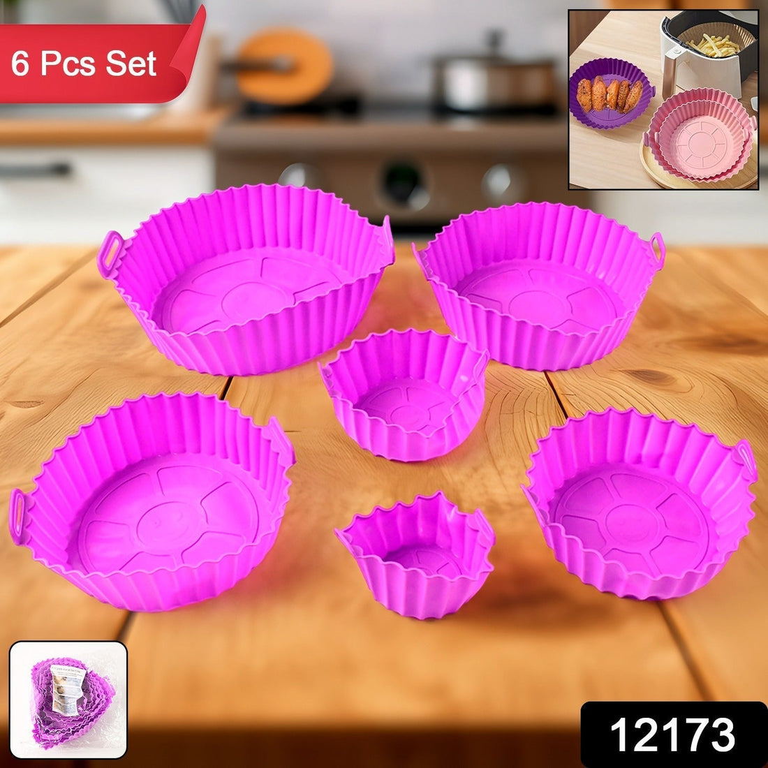 Air fryer silicone pot with handles, reusable 6 piece set for easy cooking