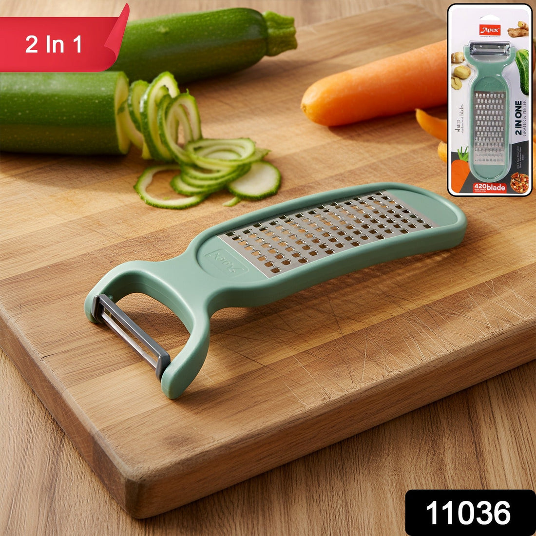 2-in-1 vegetable peeler and grater tool with stainless steel blade