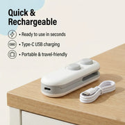 Mini bag sealer size reference showing its compact handheld design.