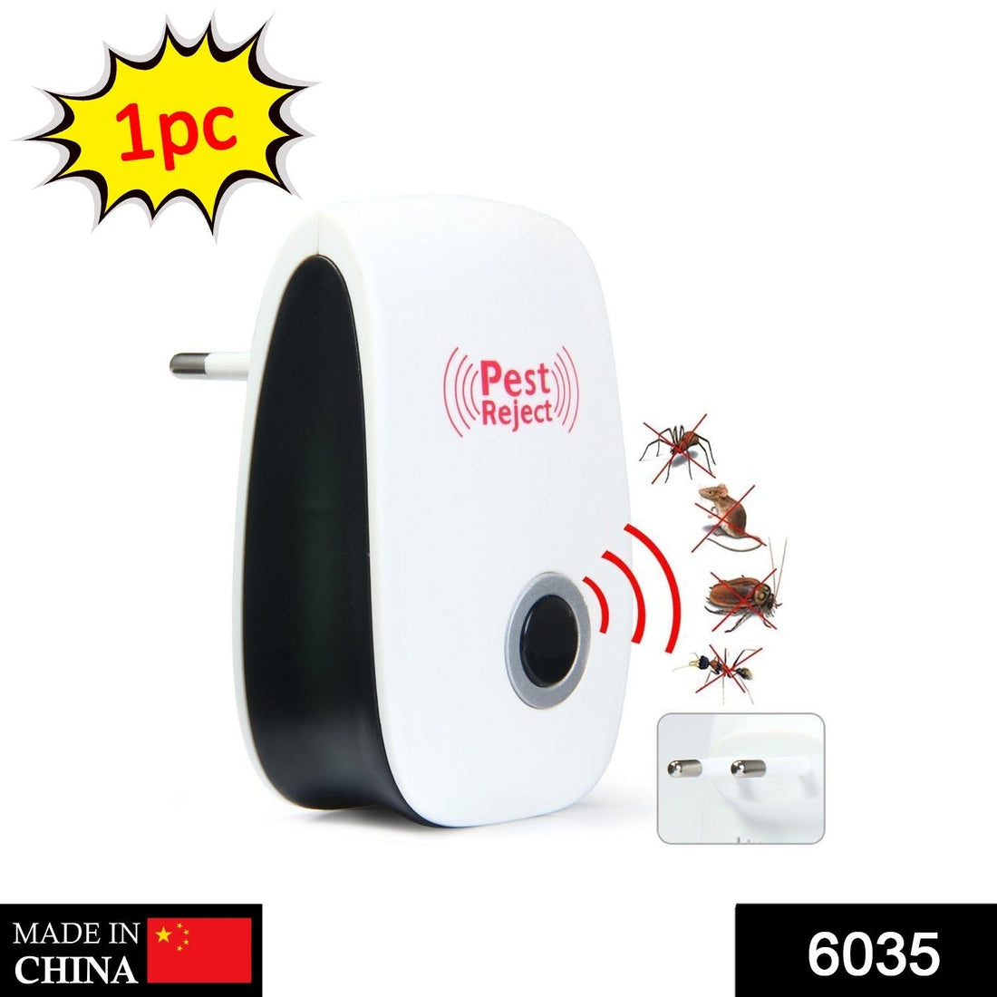 Ultrasonic pest repeller device with LED indicator on a clean surface.