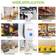 Compact ultrasonic pest repeller for indoor household use.