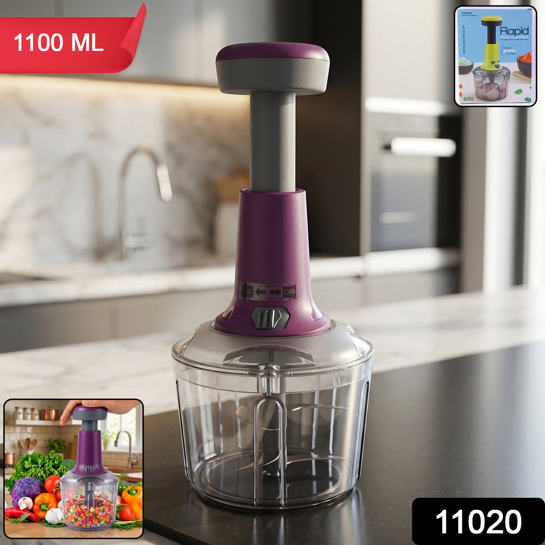 Push Chopper 1100 ML manual vegetable chopper with large capacity